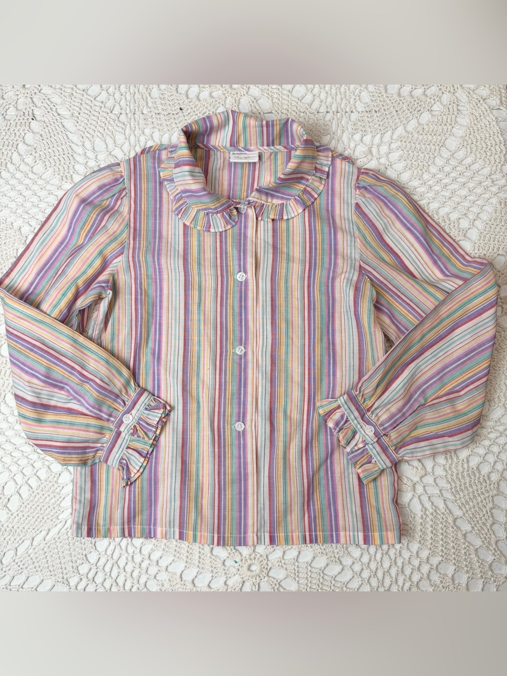 Vintage 1980s Happy Kids Girls 6x/7 Jewel Tone Striped Dainty Blouse